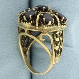 Garnet Cluster Victorian Revival Ring In 14k Yellow Gold