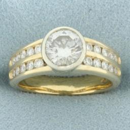 Over 2ct Diamond Bezel Set Engagement Ring In 14k Yellow Gold