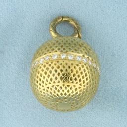 Designer Ray Griffiths Diamond Crownwork Ball Pendant In 18k Yellow Gold