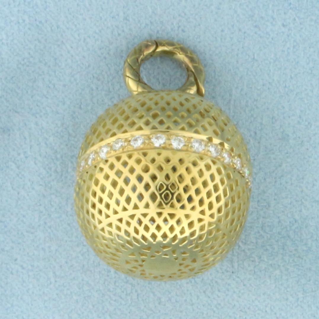 Designer Ray Griffiths Diamond Crownwork Ball Pendant In 18k Yellow Gold