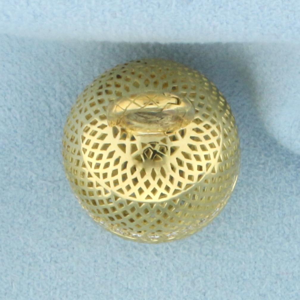 Designer Ray Griffiths Diamond Crownwork Ball Pendant In 18k Yellow Gold