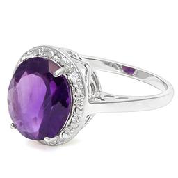 Vintage Style Large Amethyst And Diamond Ring In Sterling Silver
