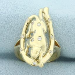 Custom Designed Diamond Cougar Ring In 14k Yellow Gold
