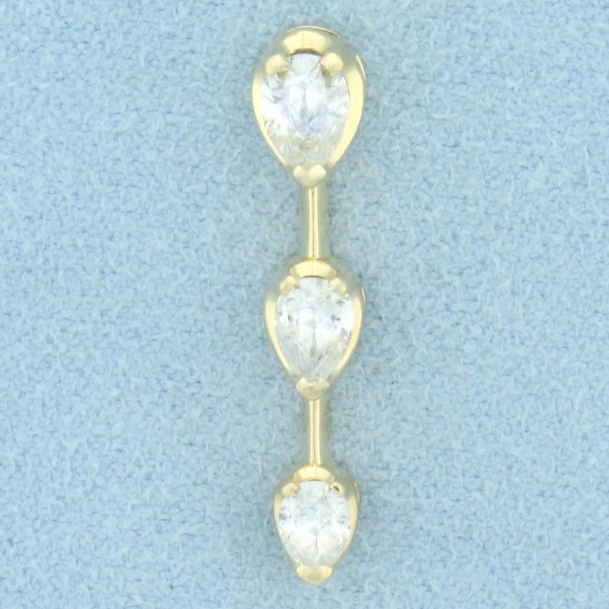 Three Stone Pear Diamond Pendant In 14k Yellow Gold