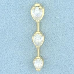 Three Stone Pear Diamond Pendant In 14k Yellow Gold