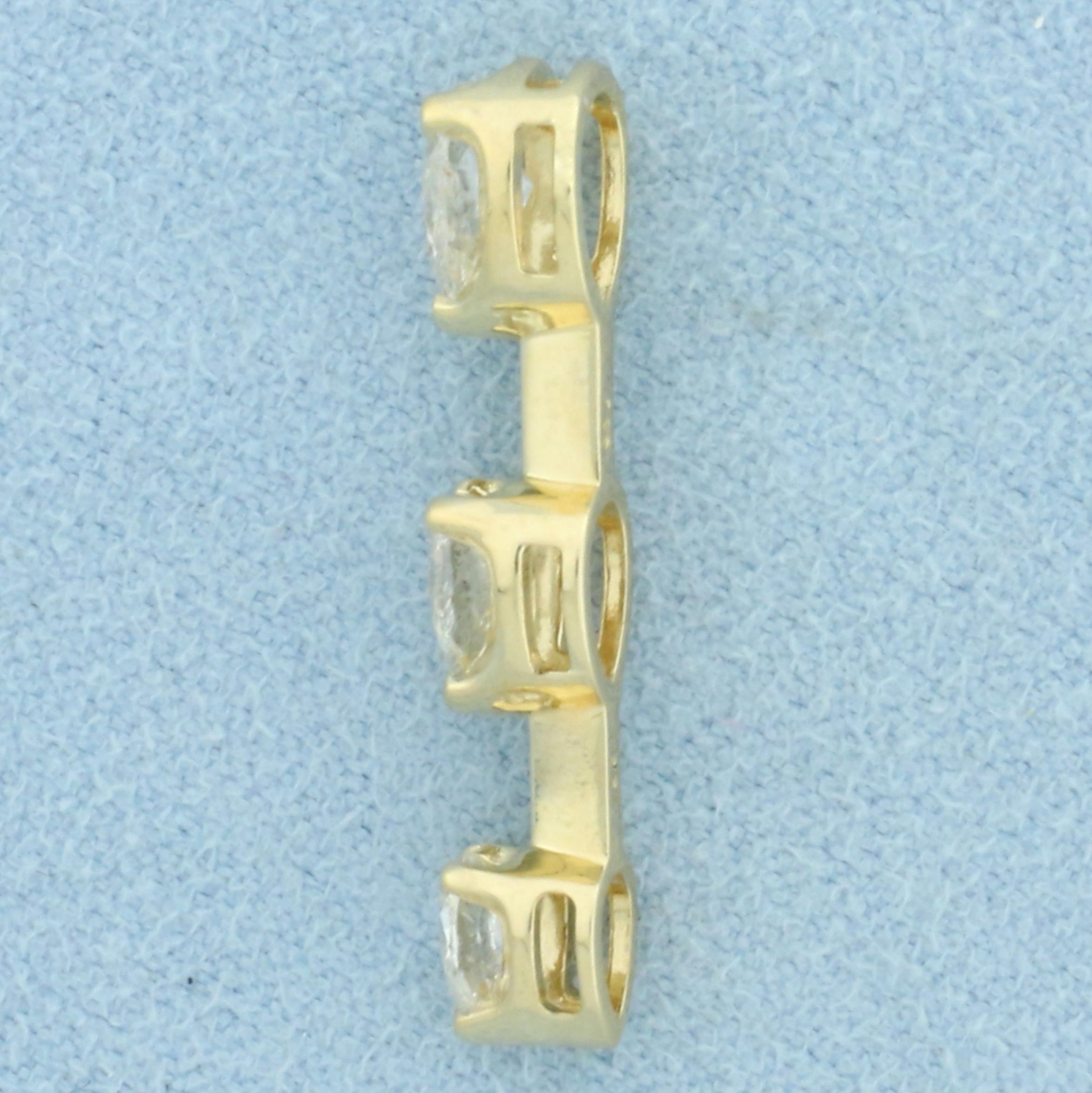 Three Stone Pear Diamond Pendant In 14k Yellow Gold