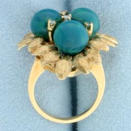 Jade And Diamond Flower Ring In 14k Yellow Gold