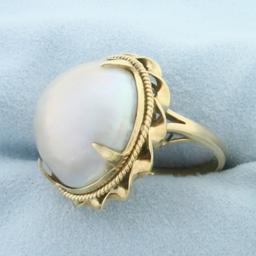 Vintage Mother Of Pearl Statement Ring In 10k Yellow Gold