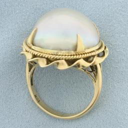 Vintage Mother Of Pearl Statement Ring In 10k Yellow Gold