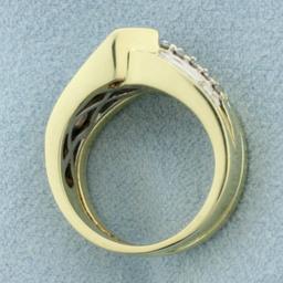 Vintage Round And Baguette Diamond Engagement Ring In 14k Yellow And White Gold