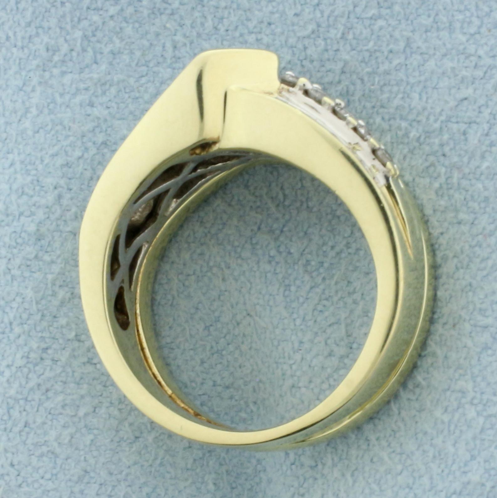 Vintage Round And Baguette Diamond Engagement Ring In 14k Yellow And White Gold