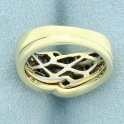 Vintage Round And Baguette Diamond Engagement Ring In 14k Yellow And White Gold