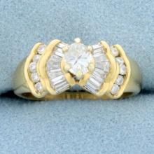 Oval Baguette And Round Diamond Engagement Ring In 14k Yellow Gold