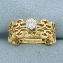 Unique Diamond Cut Out Design Engagement Ring In 18k Yellow Gold