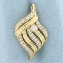 Abstract Wave Design Diamond Pendant In 14k Yellow Gold