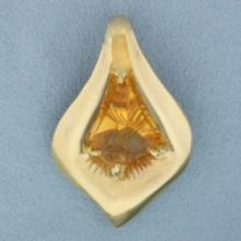 Citrine Designer Abstract Statement Pendant In 14k Yellow Gold