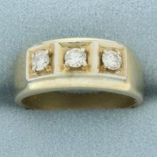 Mens Diamond Three Stone Diamond Wedding Or Anniversary Ring In 14k Yellow Gold