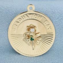 Engravable Graduation Day Diamond And Emerald Charm In 14k Yellow Gold