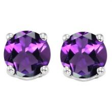10mm Round Amethyst Stud Earrings In Sterling Silver