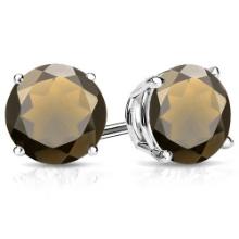 10mm Round Smoky Quartz Stud Earrings In Sterling Silver