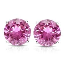 10mm Round Lab Pink Sapphire Stud Earrings In Sterling Silver