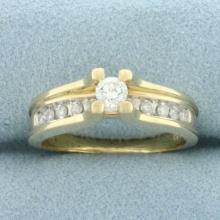 Cathedral Diamond Engagement Ring In 14k Yellow Gold