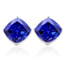8mm Cushion Lab Tanzanite Earrings In Sterling Silver