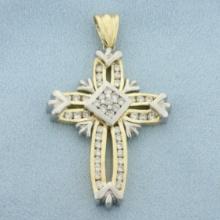 Unique Large Diamond Cross Pendant In 14k Yellow And White Gold