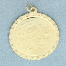 Engravable Happy Birthday Charm Or Pendant In 14k Yellow Gold