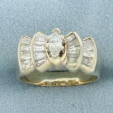 Vintage Marquise Diamond Engagement Ring In 14k Yellow Gold