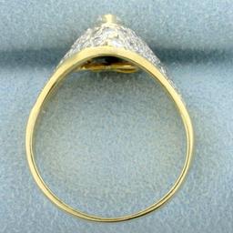 Designer Marquise And Round Diamond Ring In 14k Yellow Gold
