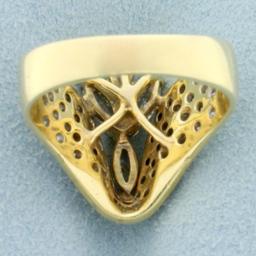 Designer Marquise And Round Diamond Ring In 14k Yellow Gold