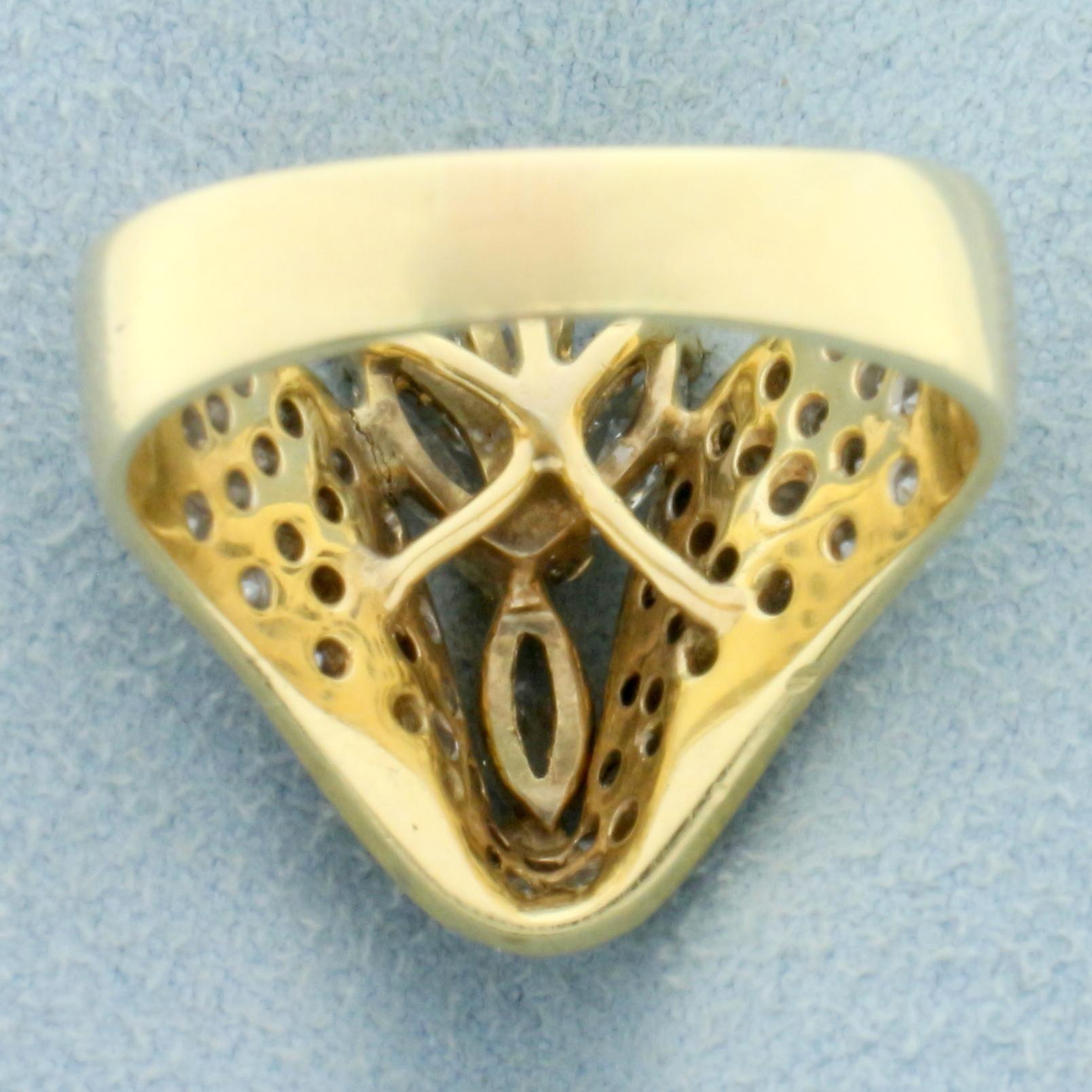 Designer Marquise And Round Diamond Ring In 14k Yellow Gold