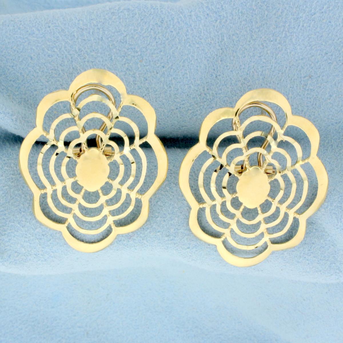 Unique Cut Out Spider Web Design Earrings In 14k Yellow Gold