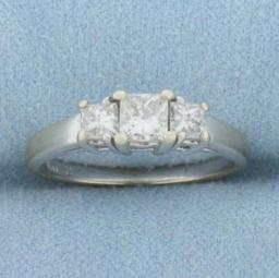 Three Stone Princess Diamond Engagement Or Anniversary Ring In 14k White Gold