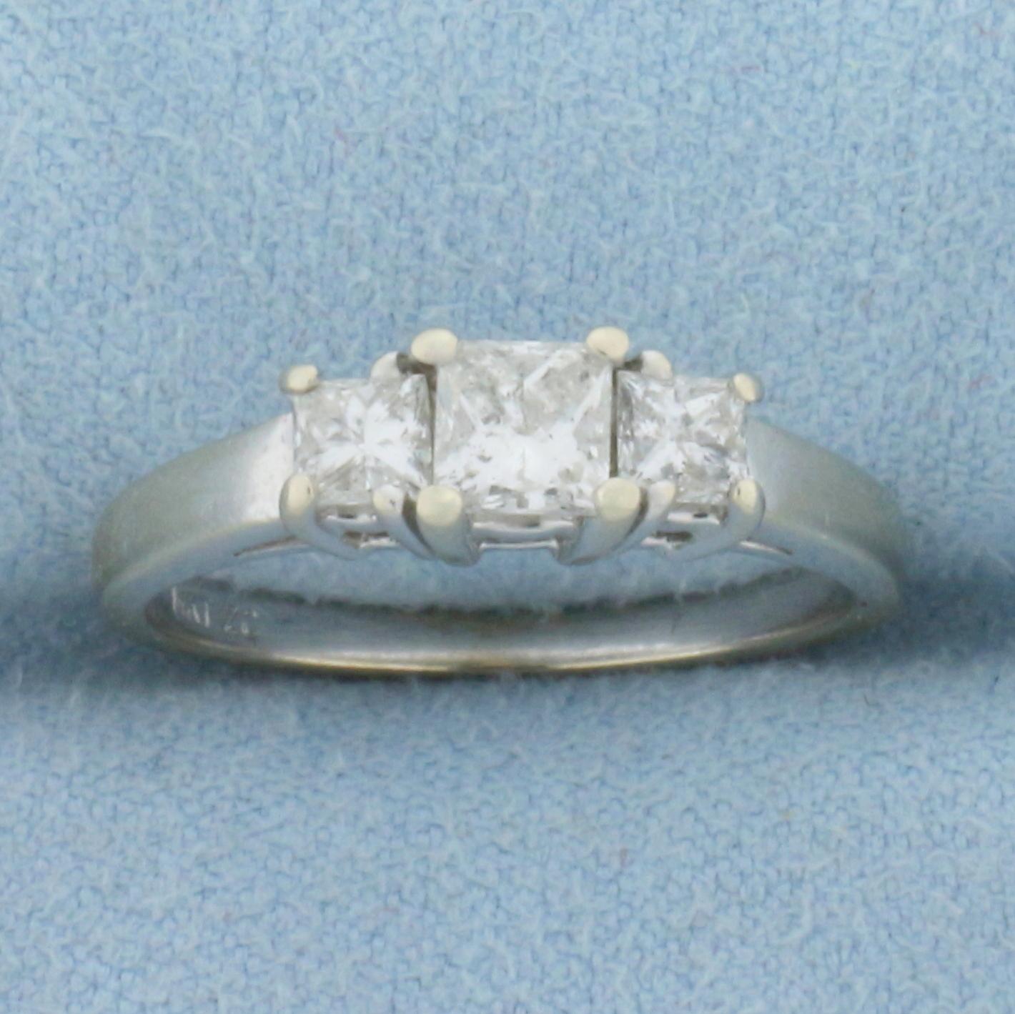 Three Stone Princess Diamond Engagement Or Anniversary Ring In 14k White Gold