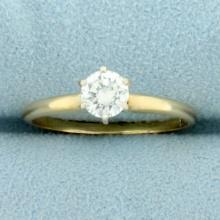 Thin Band Solitaire Diamond Engagement Ring In 14k Yellow Gold
