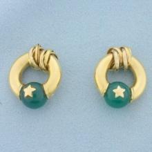 Vintage Star Crystal Ball Bead Hoop Earring Enhancers In 14k Yellow Gold