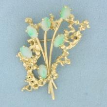 Jade Flower Bouquet Brooch In 14k Yellow Gold