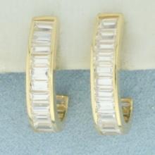 Baguette Cz J-hoop Earrings In 14k Yellow Gold