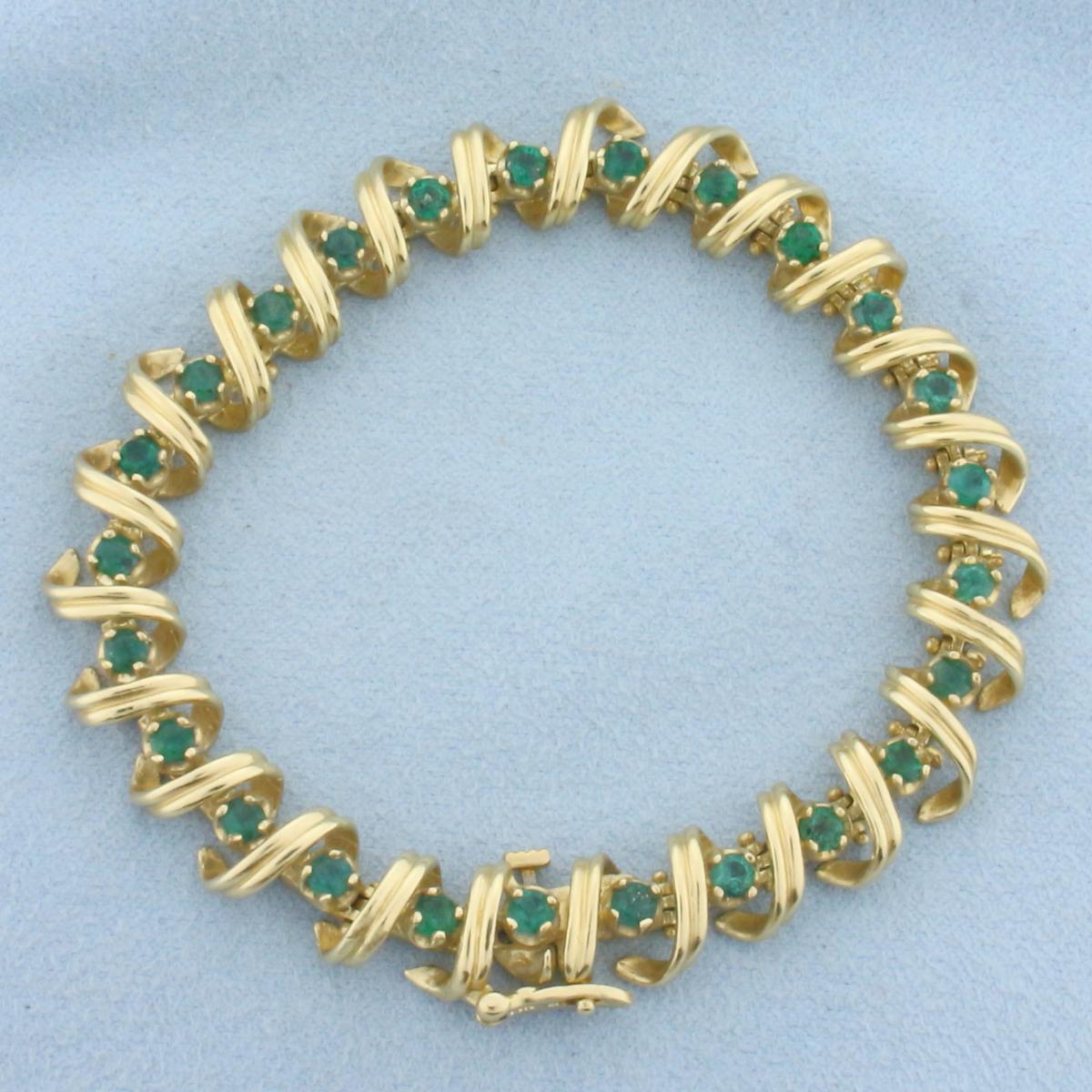 Natural Emerald Spiral Design Bracelet In 14k Yellow Gold