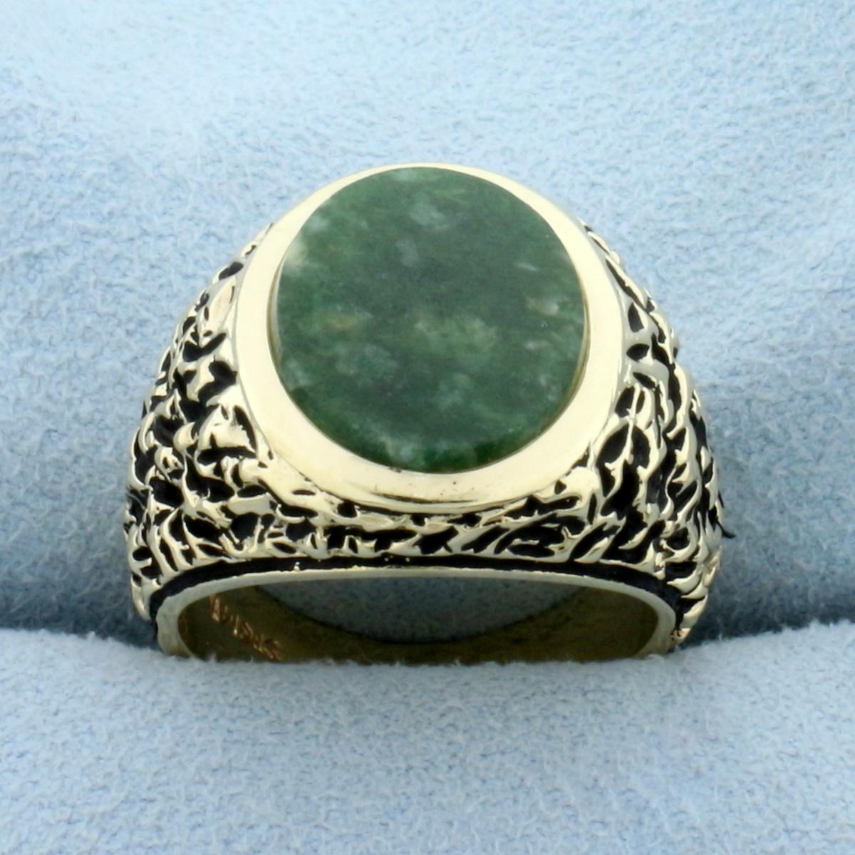 Vintage Jade Statement Ring In 14k Yellow Gold