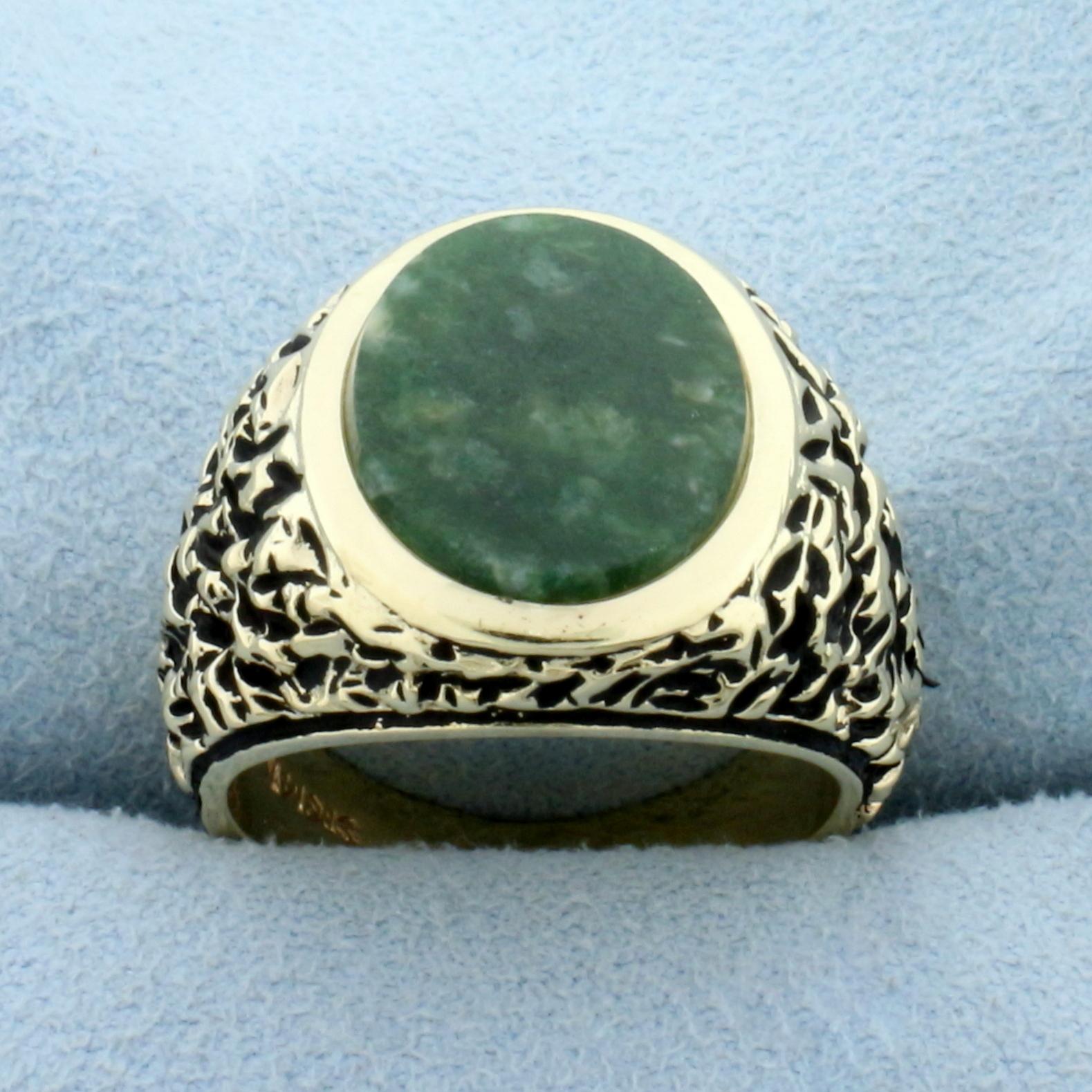 Vintage Jade Statement Ring In 14k Yellow Gold