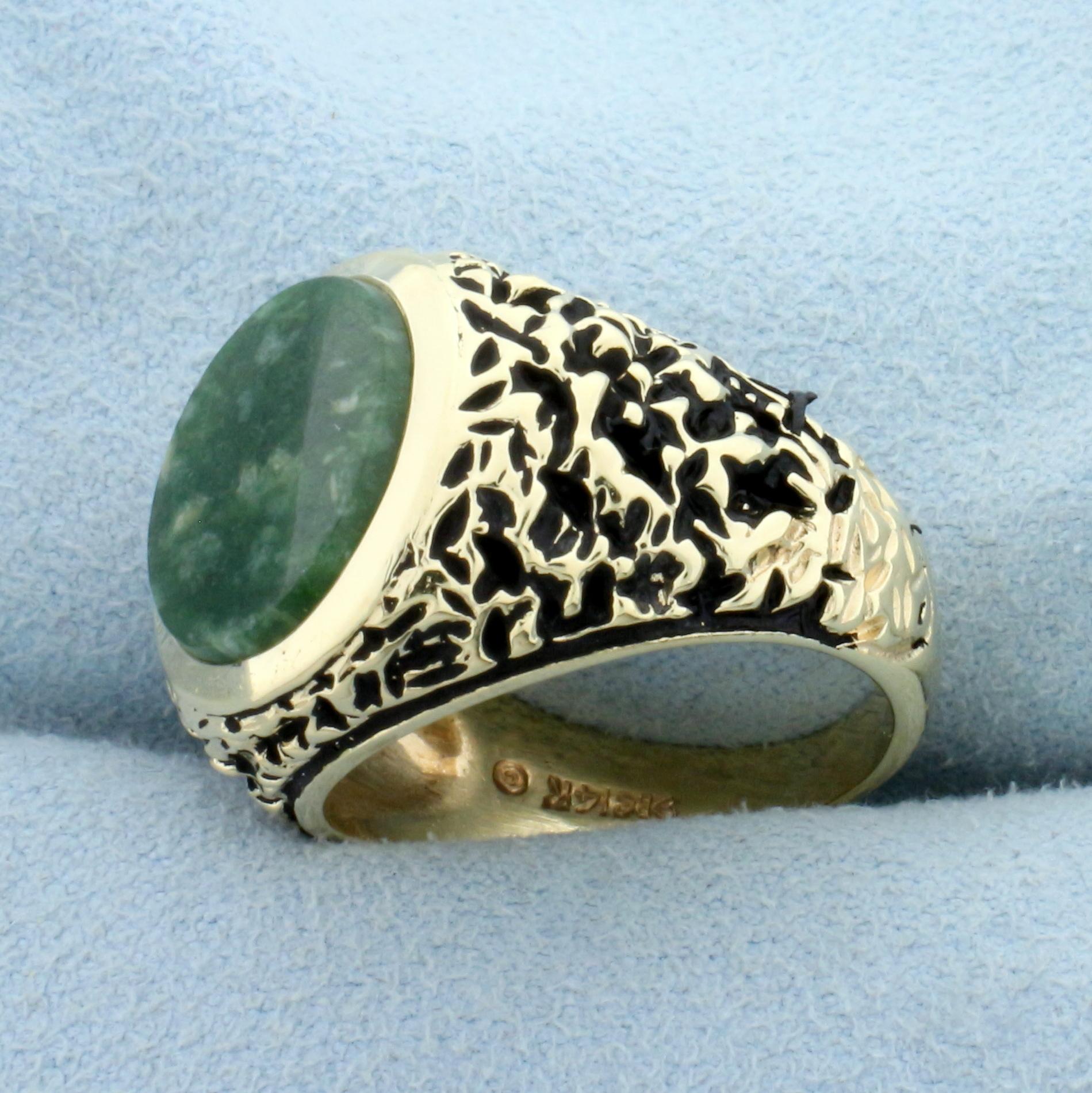 Vintage Jade Statement Ring In 14k Yellow Gold