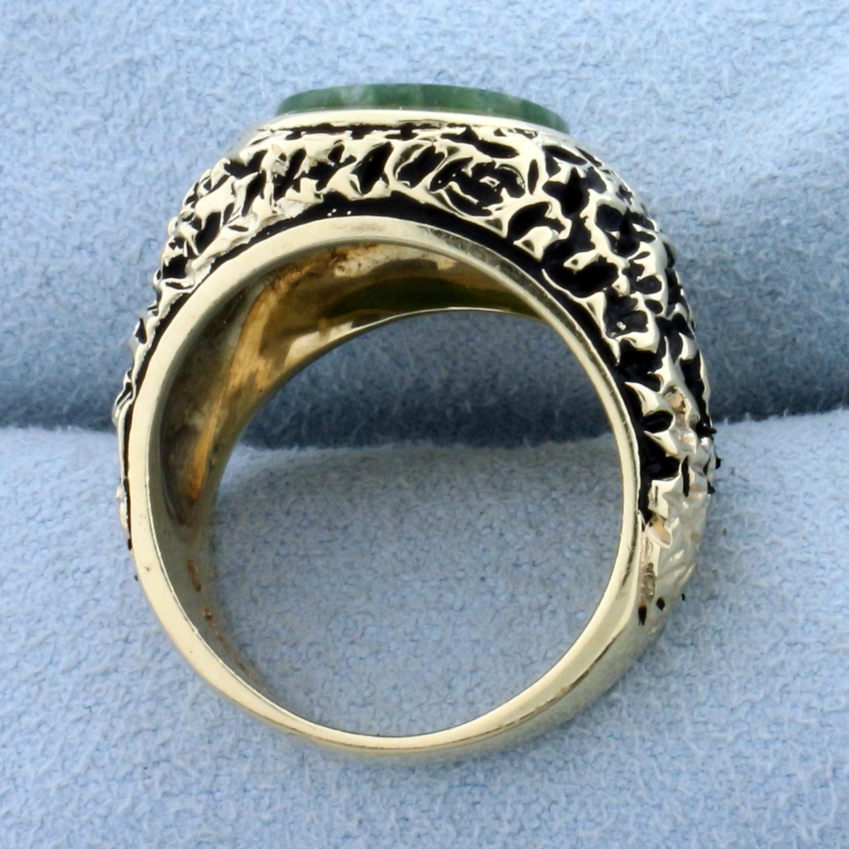 Vintage Jade Statement Ring In 14k Yellow Gold