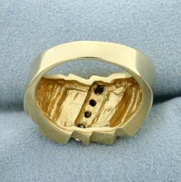 Vintage Onyx Inlay And Diamond Ring In 14k Yellow Gold