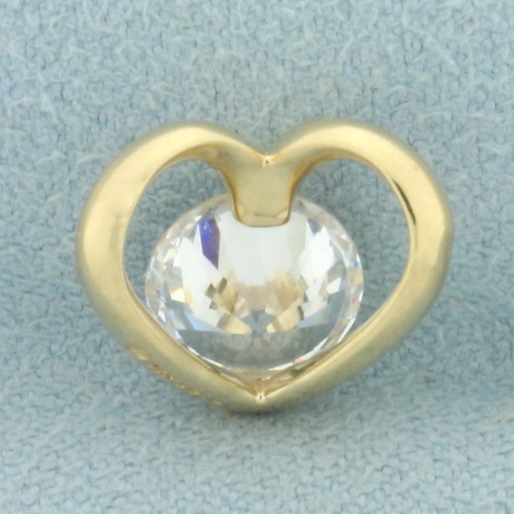 Cz Heart Slide Pendant In 14k Yellow Gold