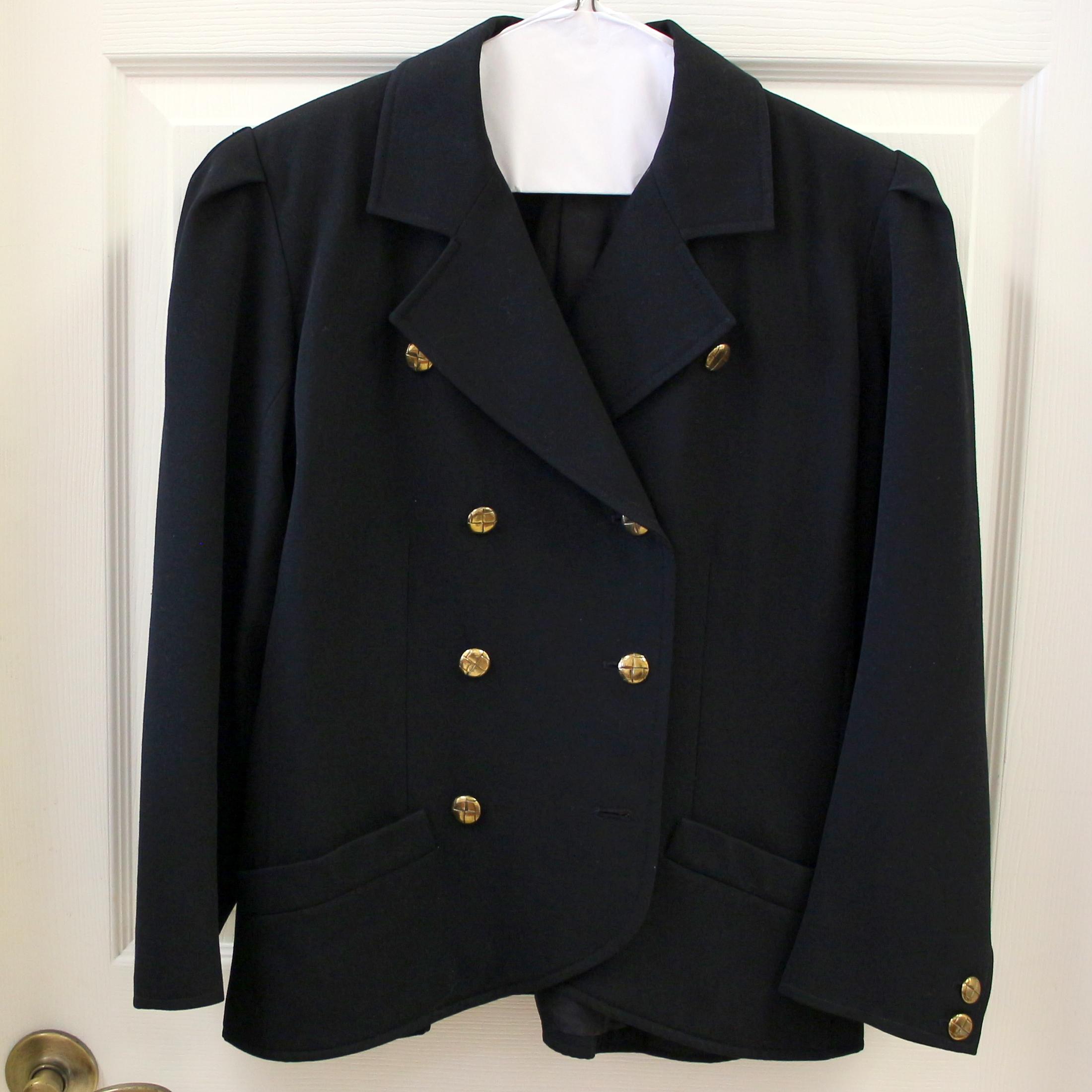 Saint Laurent Ysl Rive Gauche Black Iconic Military Double Breasted Button Jacket 42