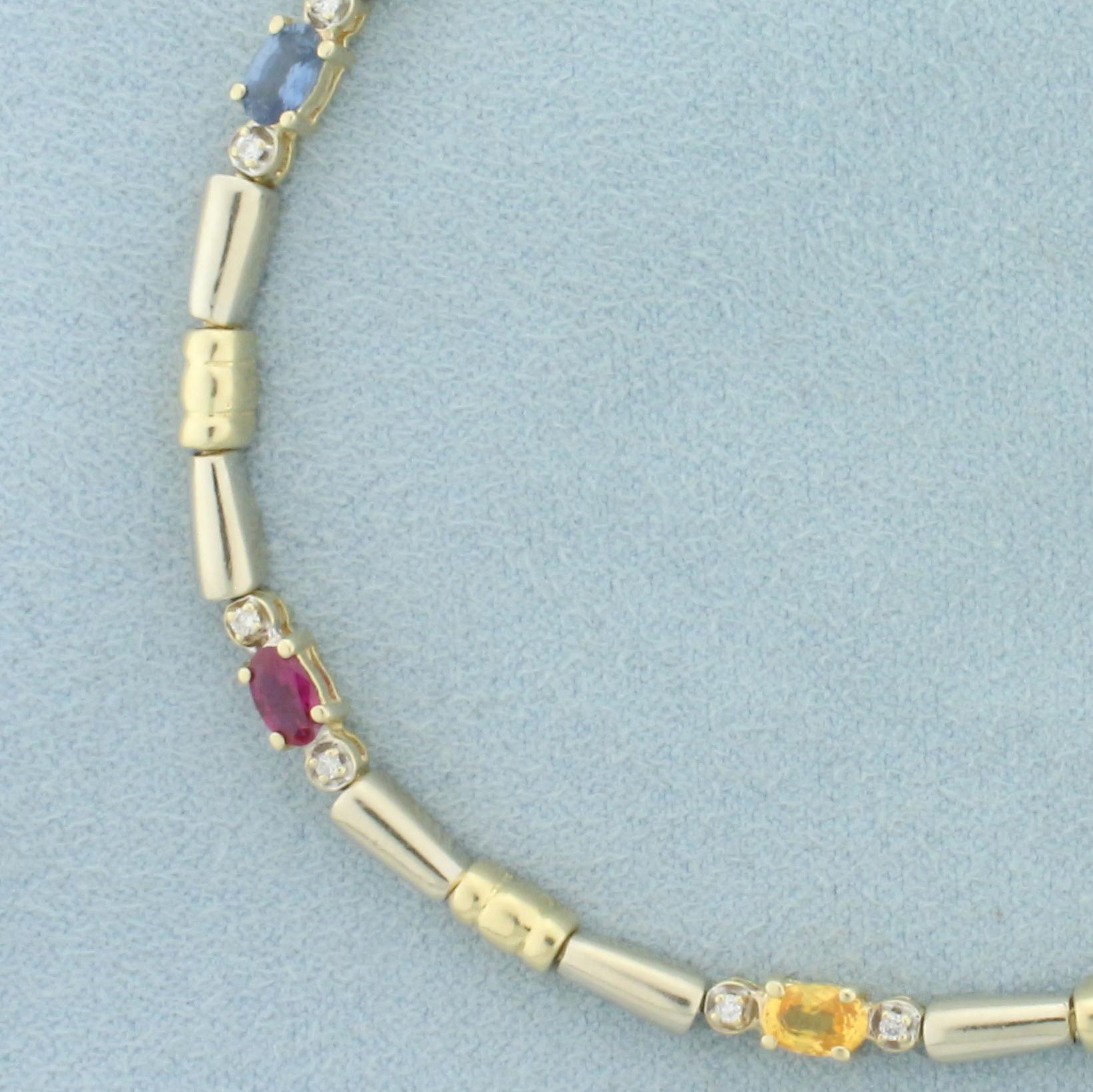 Sapphire And Diamond Two Tone Bracelet In 14k White And Yellow Gold