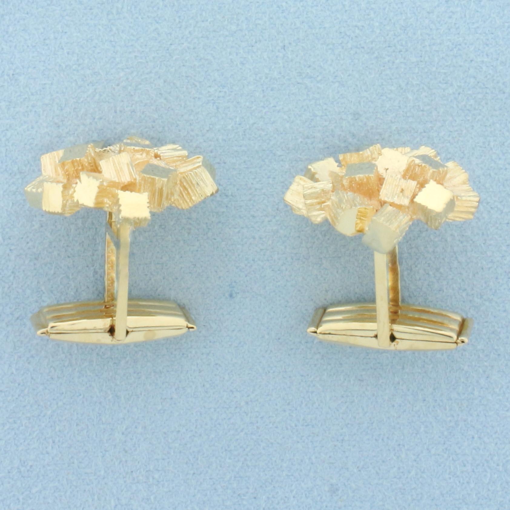 Abstract Cube Modern Design Cufflinks In 14k Yellow Gold